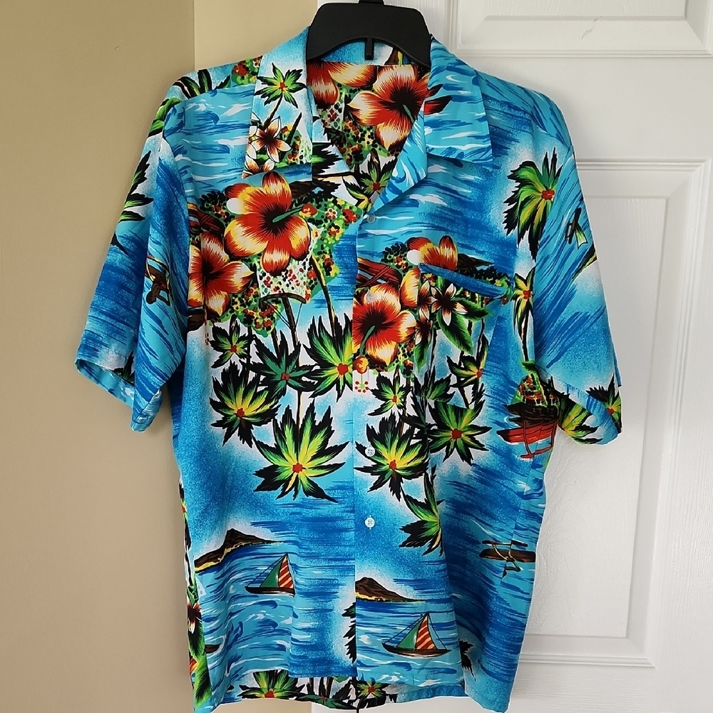 Tropical Blue Hawaiian Shirt, No Tags, Medium